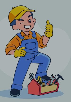 Das Bild ist ein frei verfügbares lizensiertes Bild von einem Hausmeister im Comic-Stil.